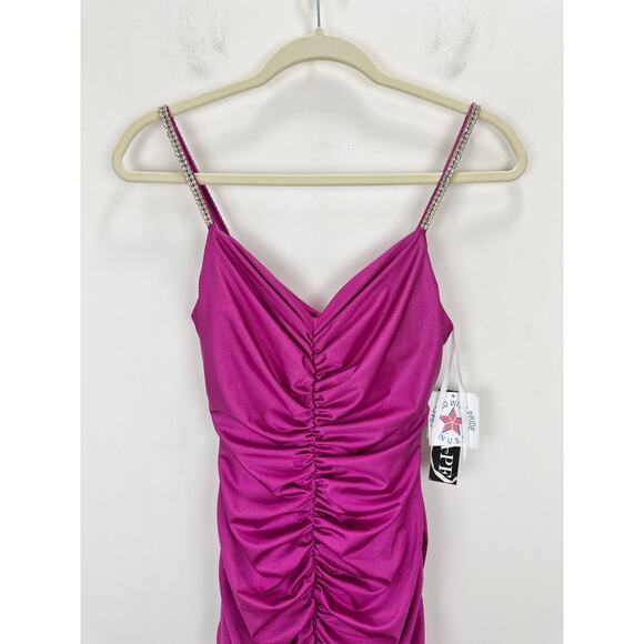 XSCAPE Rhinestone Strap Ruched Seam Sleeveless Gown Pink Formal Stretch US 2 NWT - Picture 8 of 16